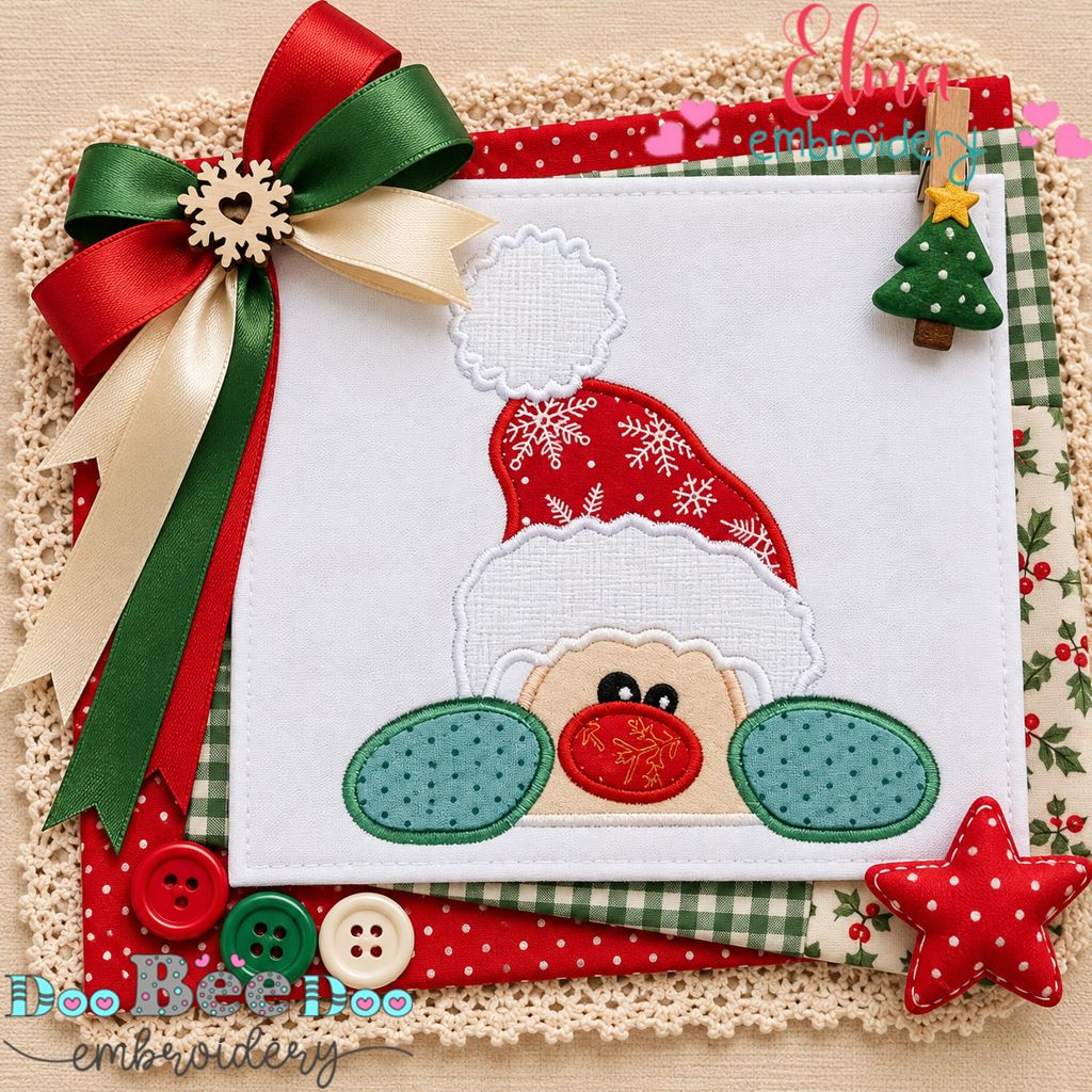 Peekaboo Santa Claus - Appliqué - Machine Embroidery Design