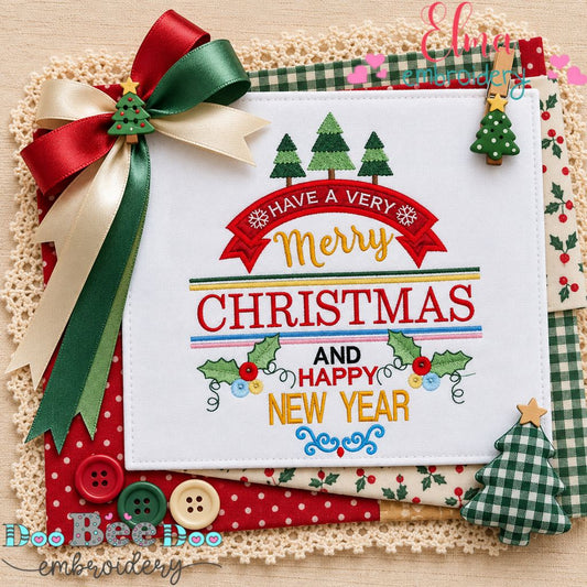 Very Merry Christmas Wishes - Appliqué - Machine Embroidery Design