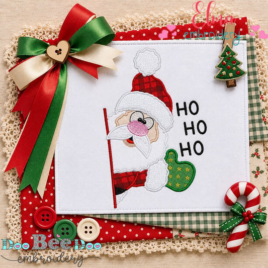 Peekaboo Santa Ho Ho Ho - Appliqué - Machine Embroidery Design
