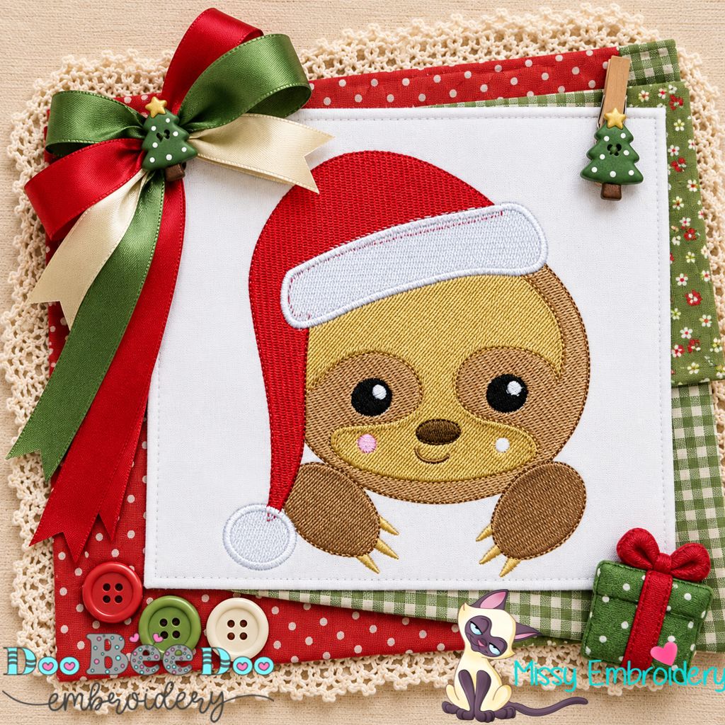 Christmas Sloth - Fill Stitch - Machine Embroidery Design