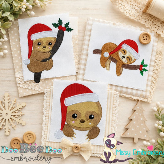 Merry Little Christmas Sloths - Fill Stitch - Machine Embroidery Design