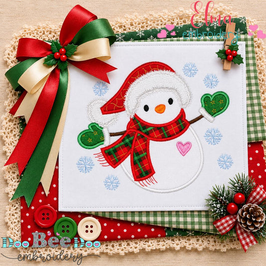 Sweet Christmas Snowman - Appliqué - Machine Embroidery Design