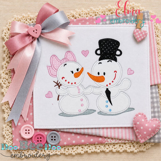 Snowman Sweethearts - Appliqué - Machine Embroidery Design