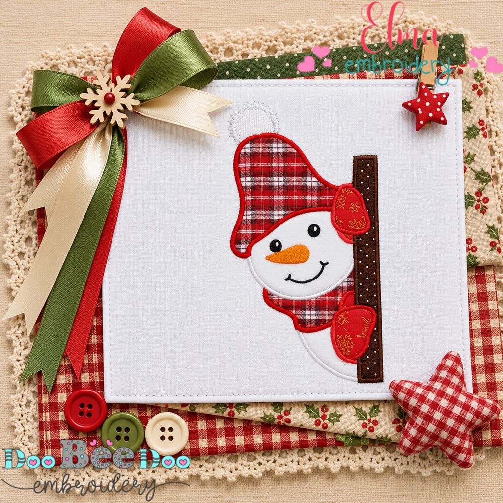 Peekaboo Snowman - Appliqué - Machine Embroidery Design
