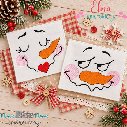 Frosty Kisses Funny Snowman Faces - Fill Stitch - Machine Embroidery Design
