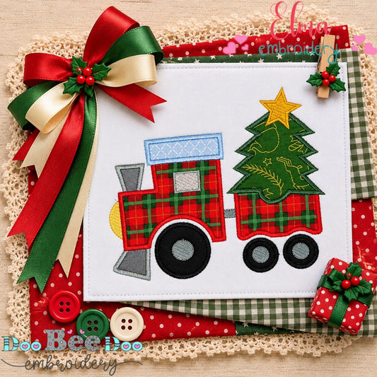 Christmas Tree Train - Appliqué - Machine Embroidery Design
