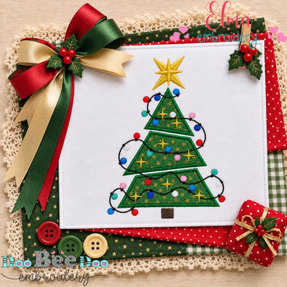 Twinkling Christmas Tree - Appliqué - Machine Embroidery Design