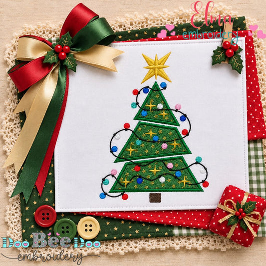 Twinkling Christmas Tree - Appliqué - Machine Embroidery Design