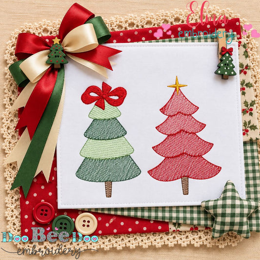 Whimsical Christmas Trees - Sketch Stitch - Machine Embroidery Design