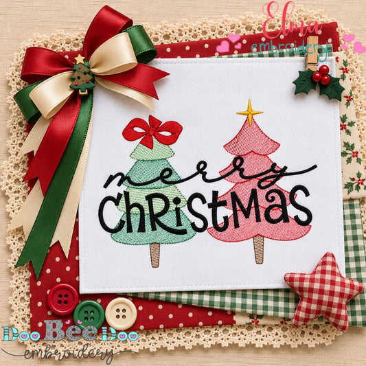 Whimsical Christmas Trees - Sketch Stitch - Machine Embroidery Design