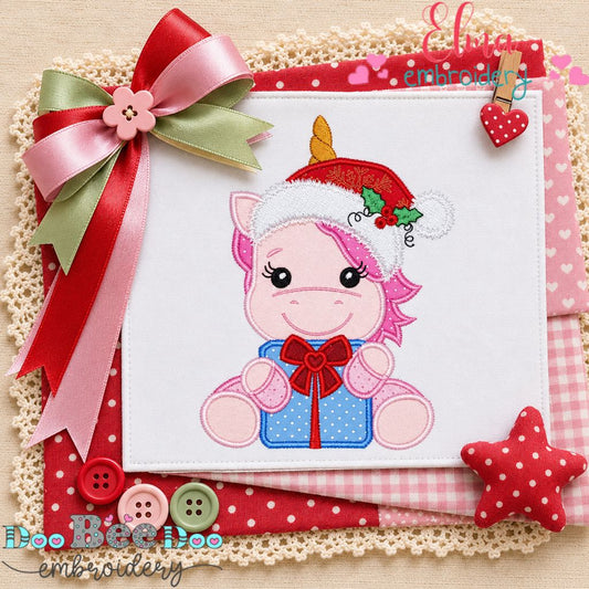 Santa's Magical Little Unicorn - Appliqué - Machine Embroidery Design