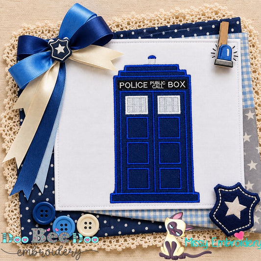 Time Traveler Police Box - Appliqué - Machine Embroidery Design