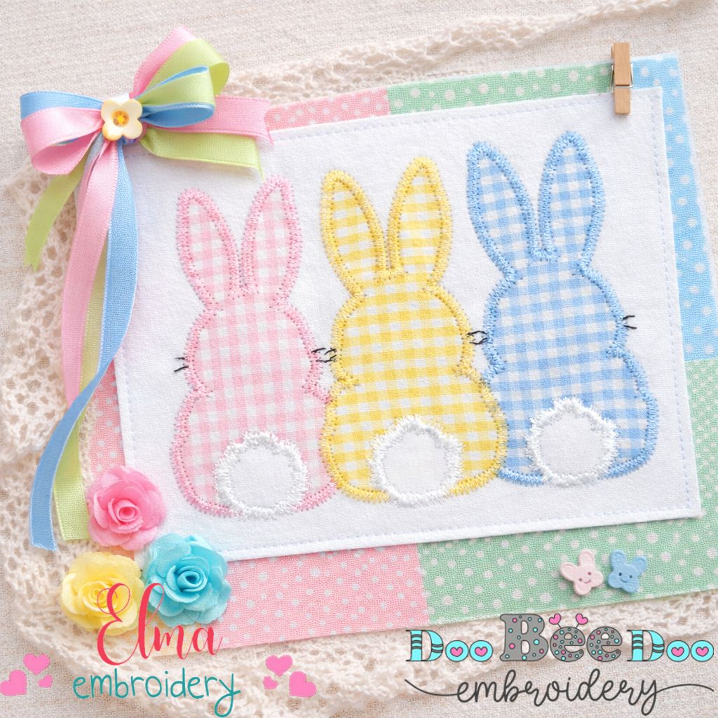 Bunny Trio Appliqué - Zig Zag Stitch – Machine Embroidery Design
