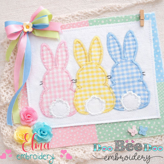 Bunny Trio Appliqué - Zig Zag Stitch – Machine Embroidery Design