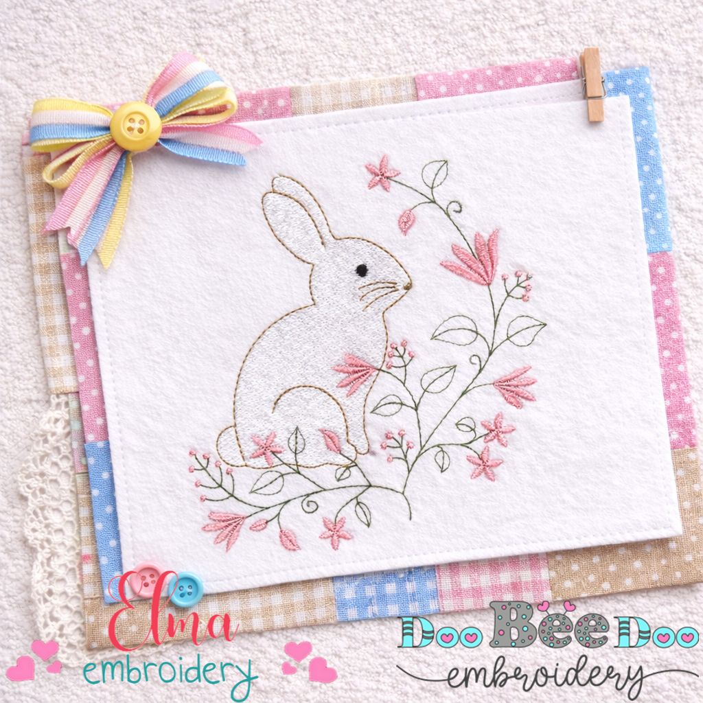 Sweet Bunny with Flowers - Fill Stitch – Machine Embroidery Design