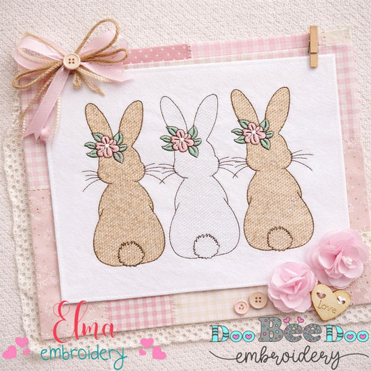 Sweet Trio Bunny Friends - Sketch Stitch – Machine Embroidery Design
