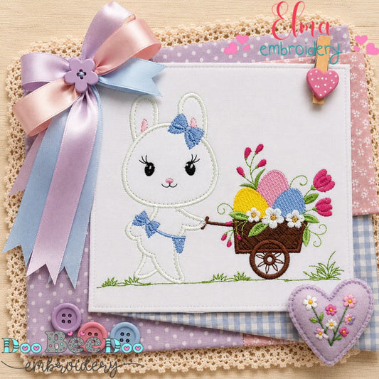 Easter Bunny Girl Cart - Appliqué - Machine Embroidery Design