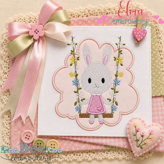 Garden Swing Bunny Girl - Appliqué - Machine Embroidery Design