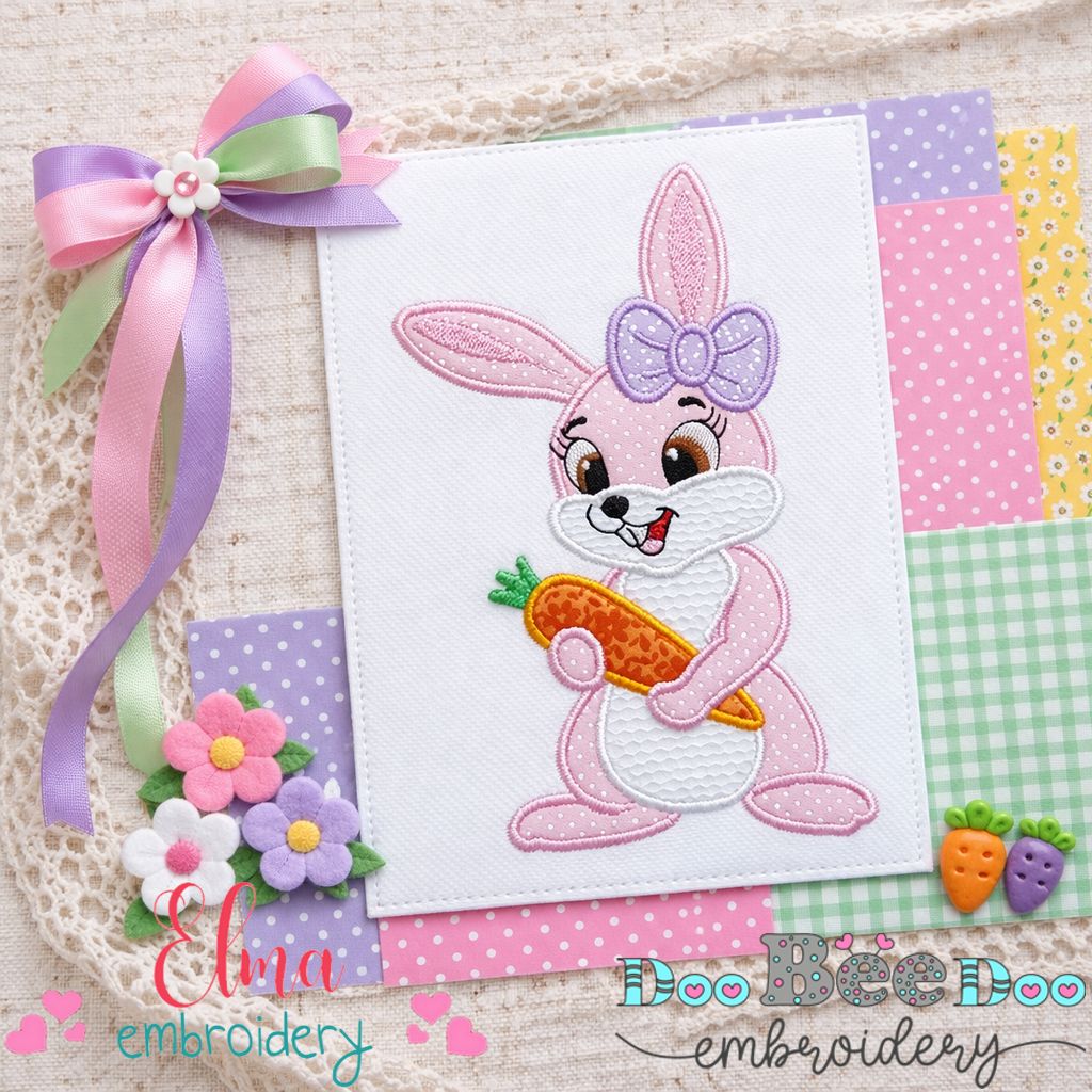 Easter Bunny Girl Holding - Appliqué – Machine Embroidery Design