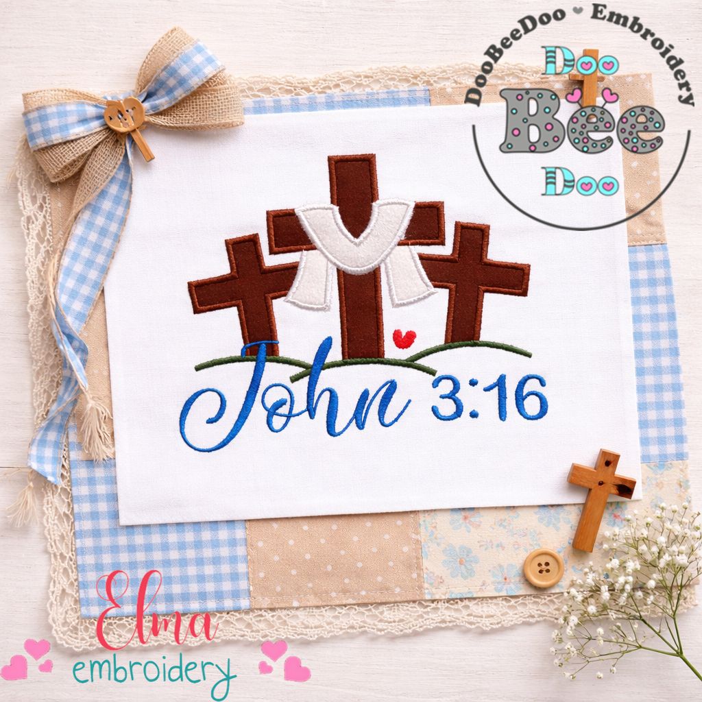John 3:16 Cross Scene – Appliqué – Machine Embroidery Design