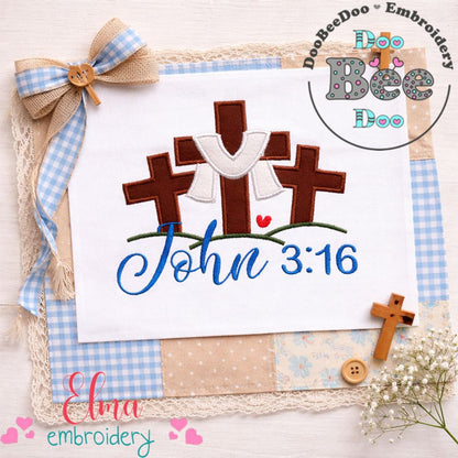 John 3:16 Cross Scene – Appliqué – Machine Embroidery Design