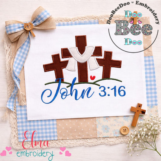 John 3:16 Cross Scene – Appliqué – Machine Embroidery Design