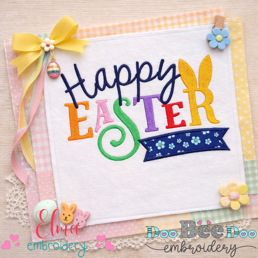 Happy Easter Bunny Lettering – Appliqué – Machine Embroidery Design