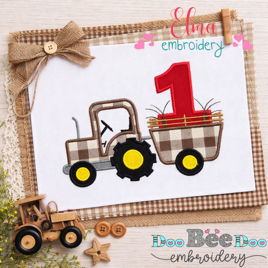 Farm Tractor Birthday Number One - Appliqué – Machine Embroidery Design
