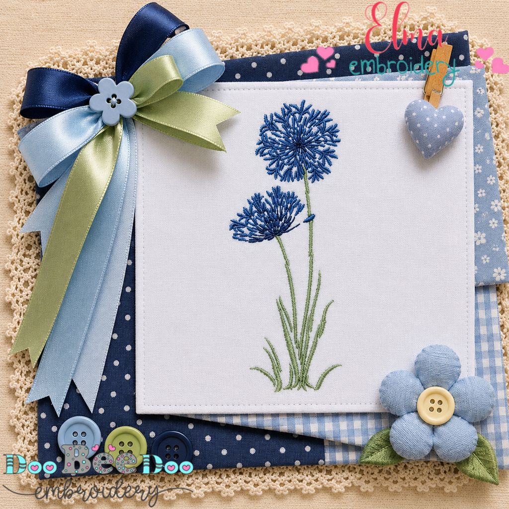 Elegant Agapanthus Flowers - Satin Stitch - Machine Embroidery Design