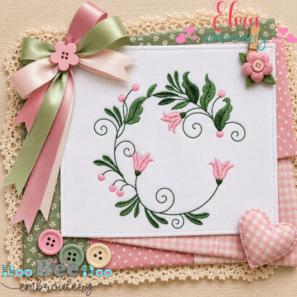 Whispering Garden Floral Wreath - Satin Stitch - Machine Embroidery Design