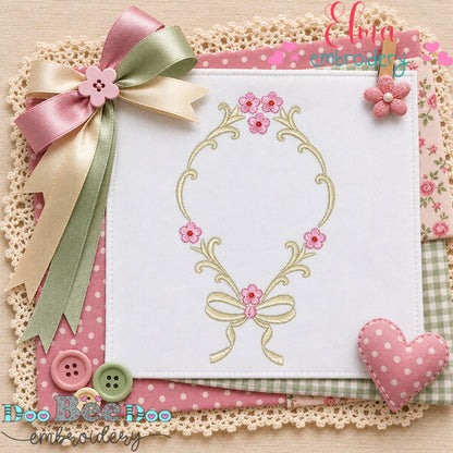 Sweet Blossom Ribbon Frame - Satin Stitch - Machine Embroidery Design