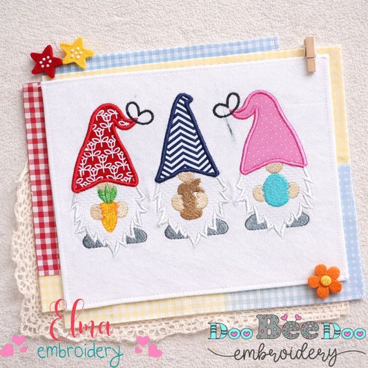 Three Easter Gnomes – Appliqué – Machine Embroidery Design
