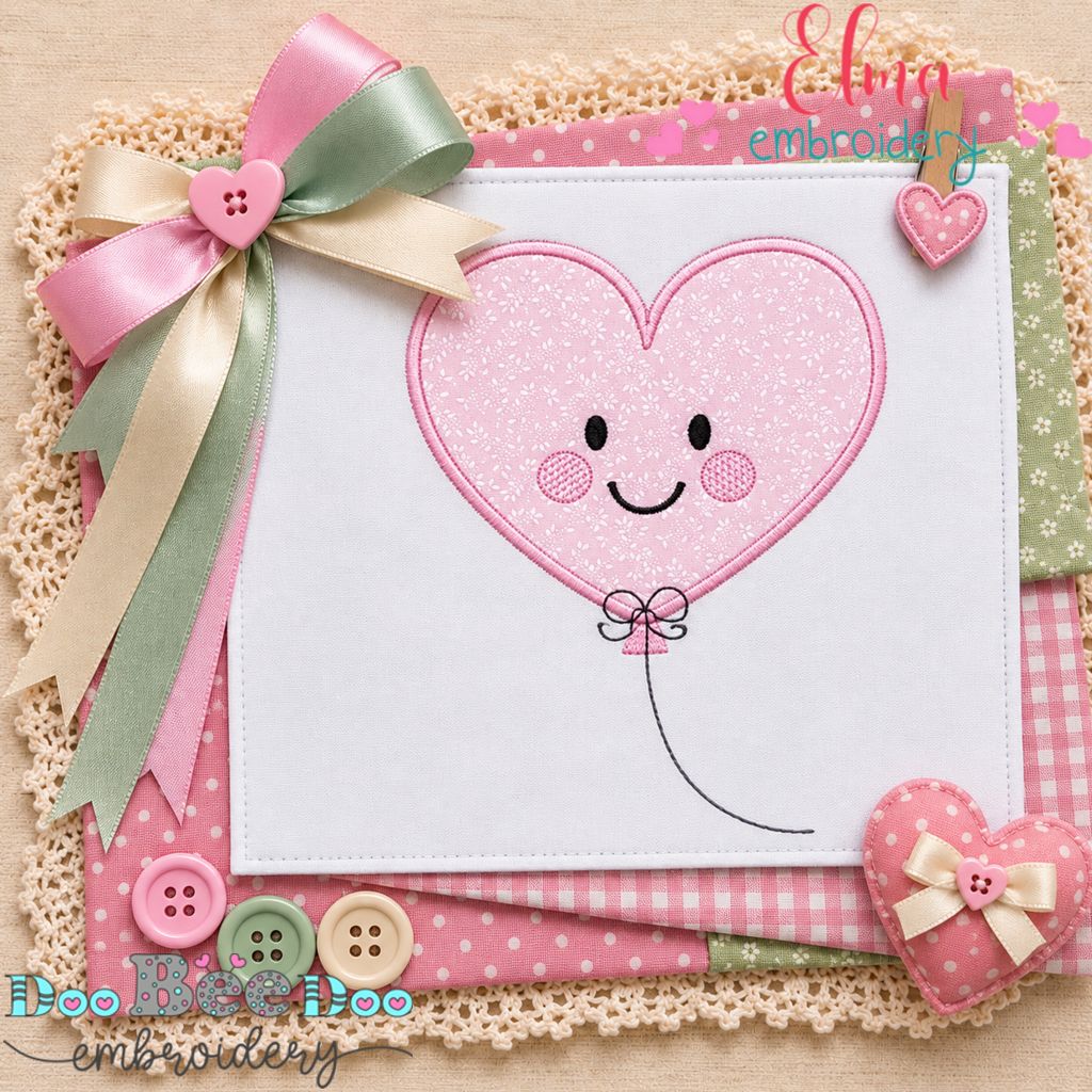 Sweet Heart Balloon - Appliqué - Machine Embroidery Design