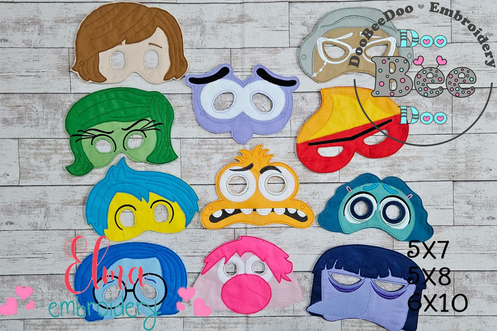 Inside Out Characters Masks ITH Project - Applique - Set of 11 Designs - Machine Embroidery Design