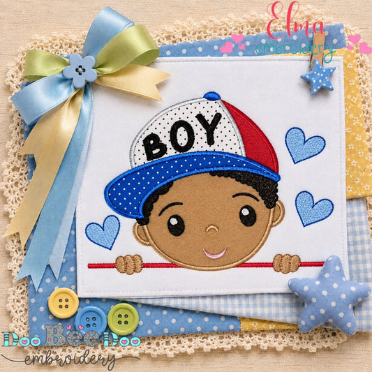 Little Boy With Cap - Applique - Machine Embroidery Design