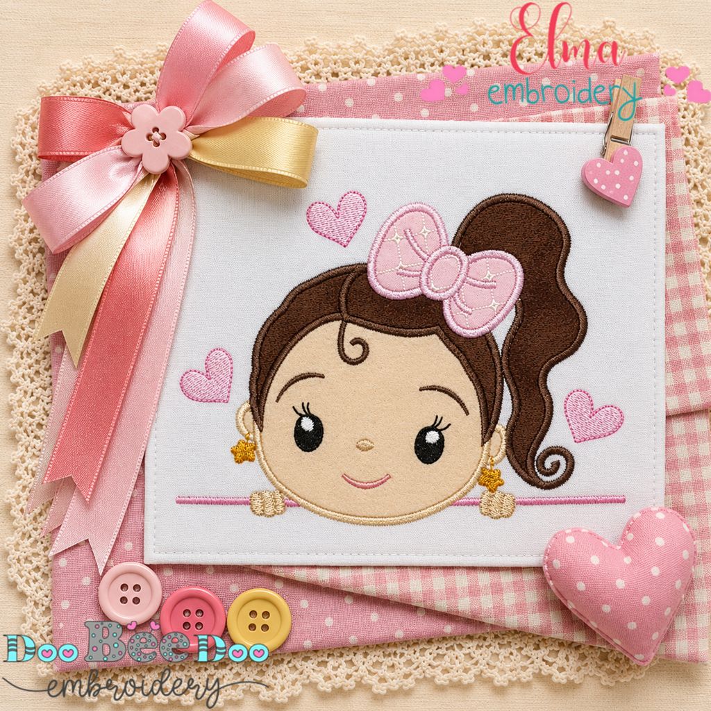 Sweet Bow Girl - Appliqué - Machine Embroidery Design