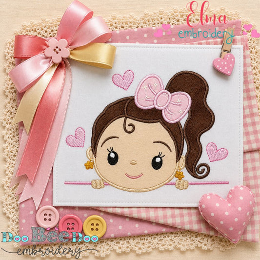 Sweet Bow Girl - Appliqué - Machine Embroidery Design