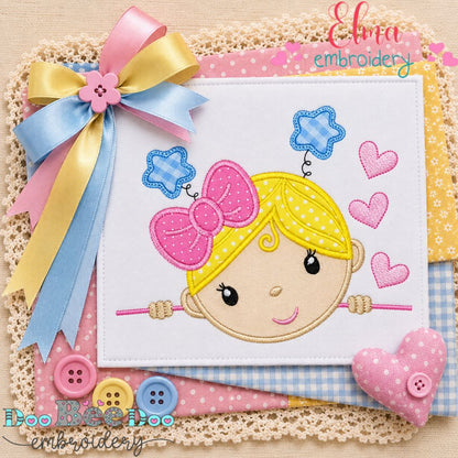 Sweet Bow Girl - Appliqué - Machine Embroidery Design