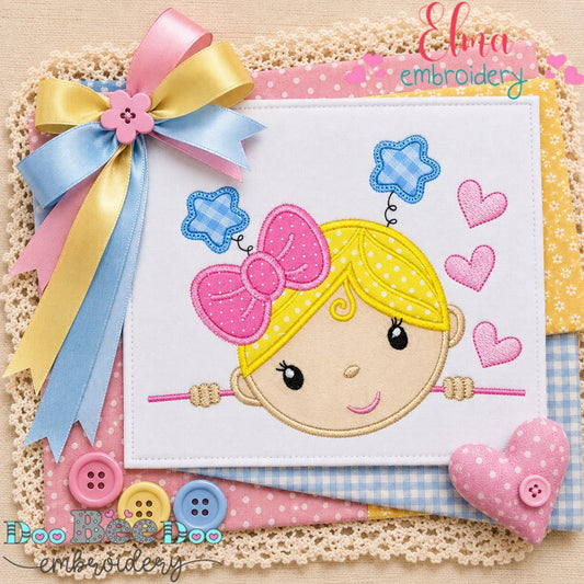 Sweet Bow Girl - Appliqué - Machine Embroidery Design