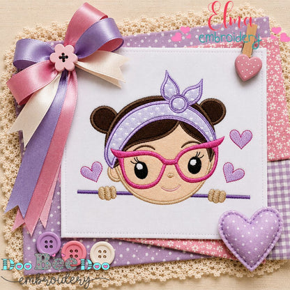 Sweet Glasses Girl - Appliqué - Machine Embroidery Design