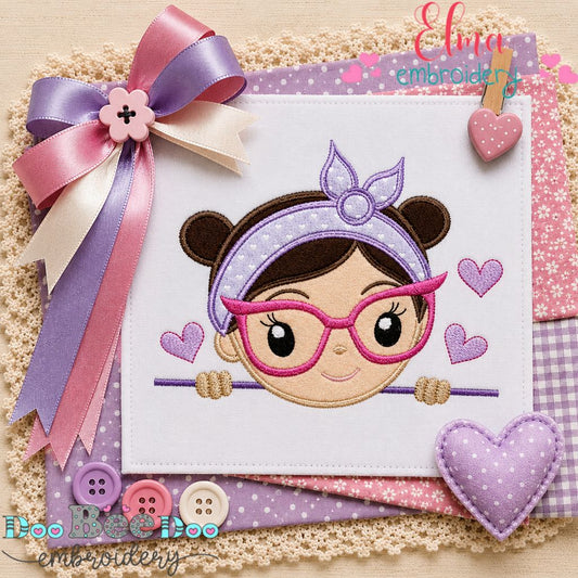Sweet Glasses Girl - Appliqué - Machine Embroidery Design