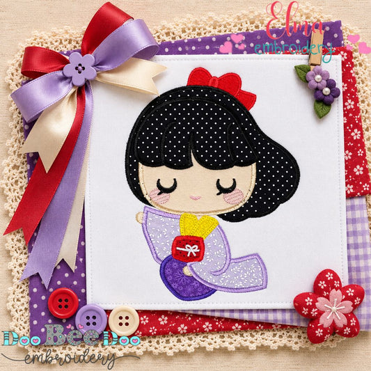Sweet Japanese Kimono Girl - Appliqué - Machine Embroidery Design