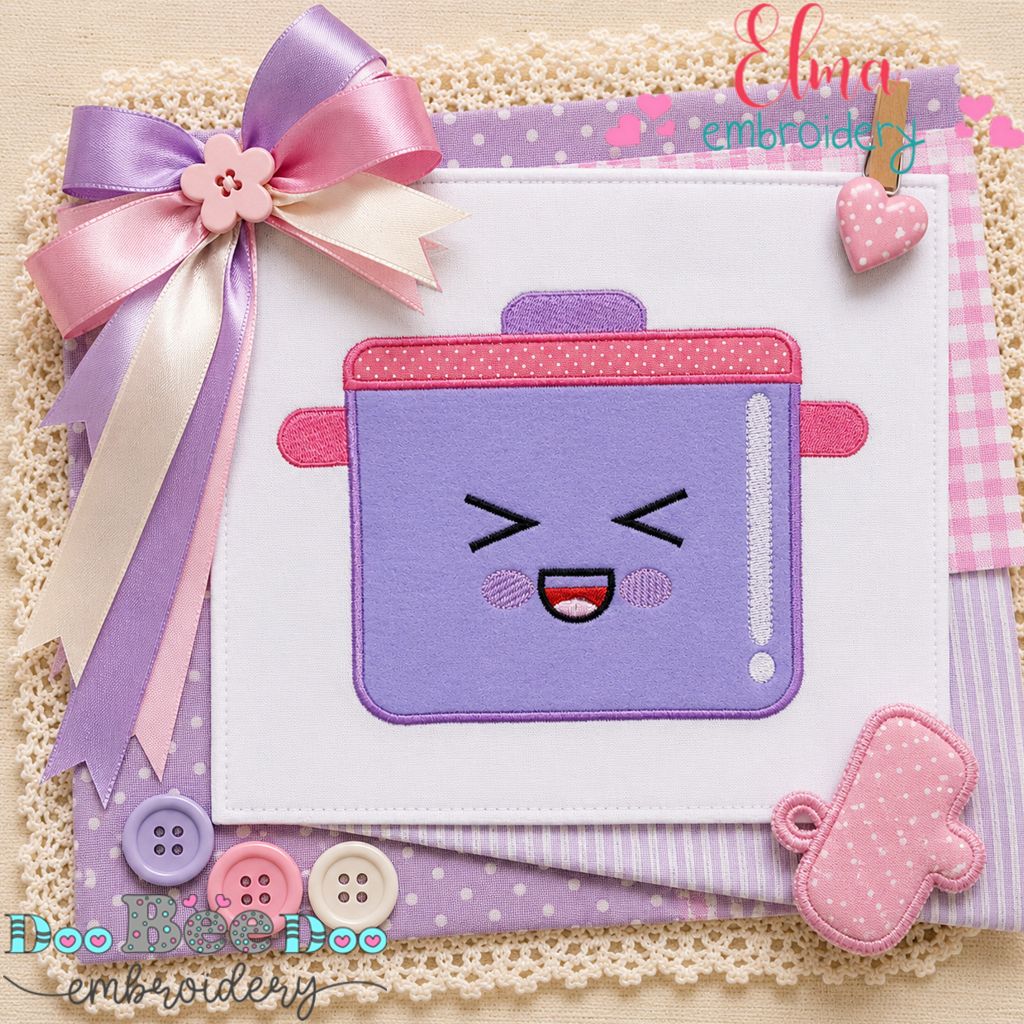 Happy Little Saucepan - Appliqué - Machine Embroidery Design