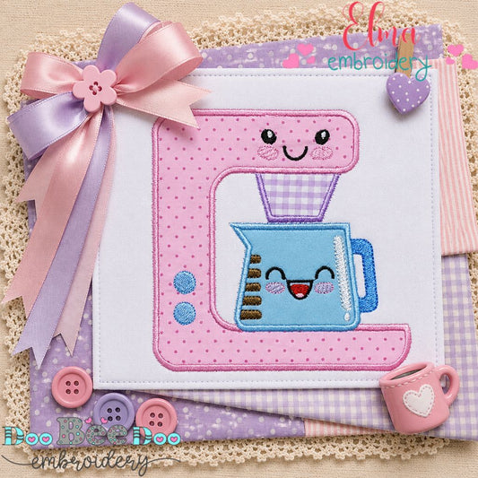 Happy Coffee Maker - Appliqué - Machine Embroidery Design