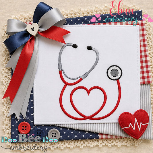 Heart Stethoscope - Satin Stitch - Machine Embroidery Design