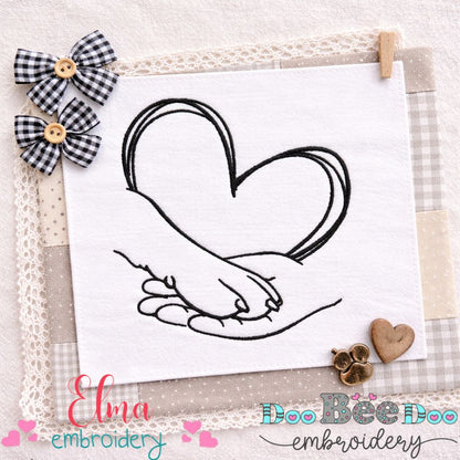 Holding Hands Pet Love Heart – Satin Stitch – Machine Embroidery Design