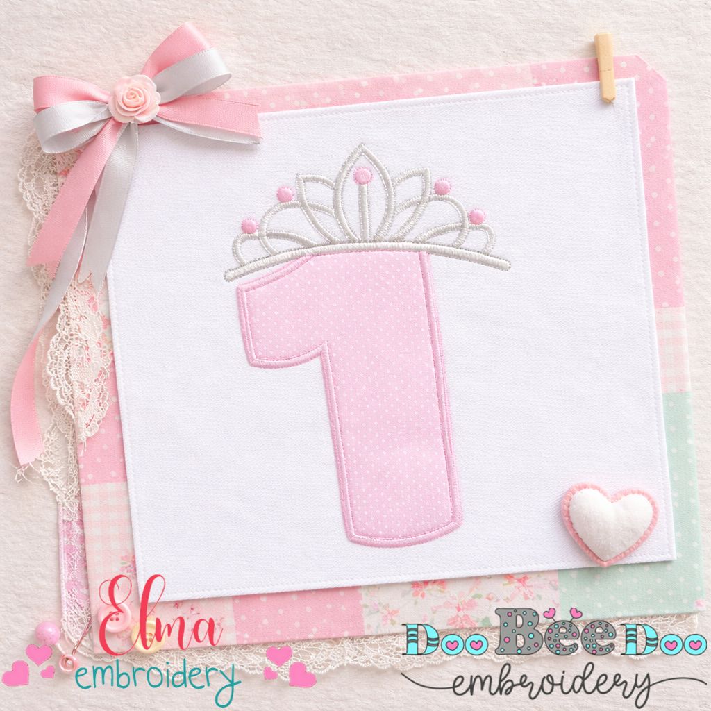 Princess Crown Number One - Appliqué - Machine Embroidery Design