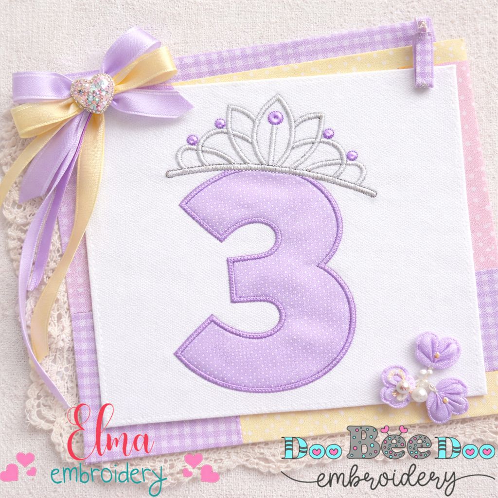 Princess Crown Number Three - Applique Stitch - Machine Embroidery Design