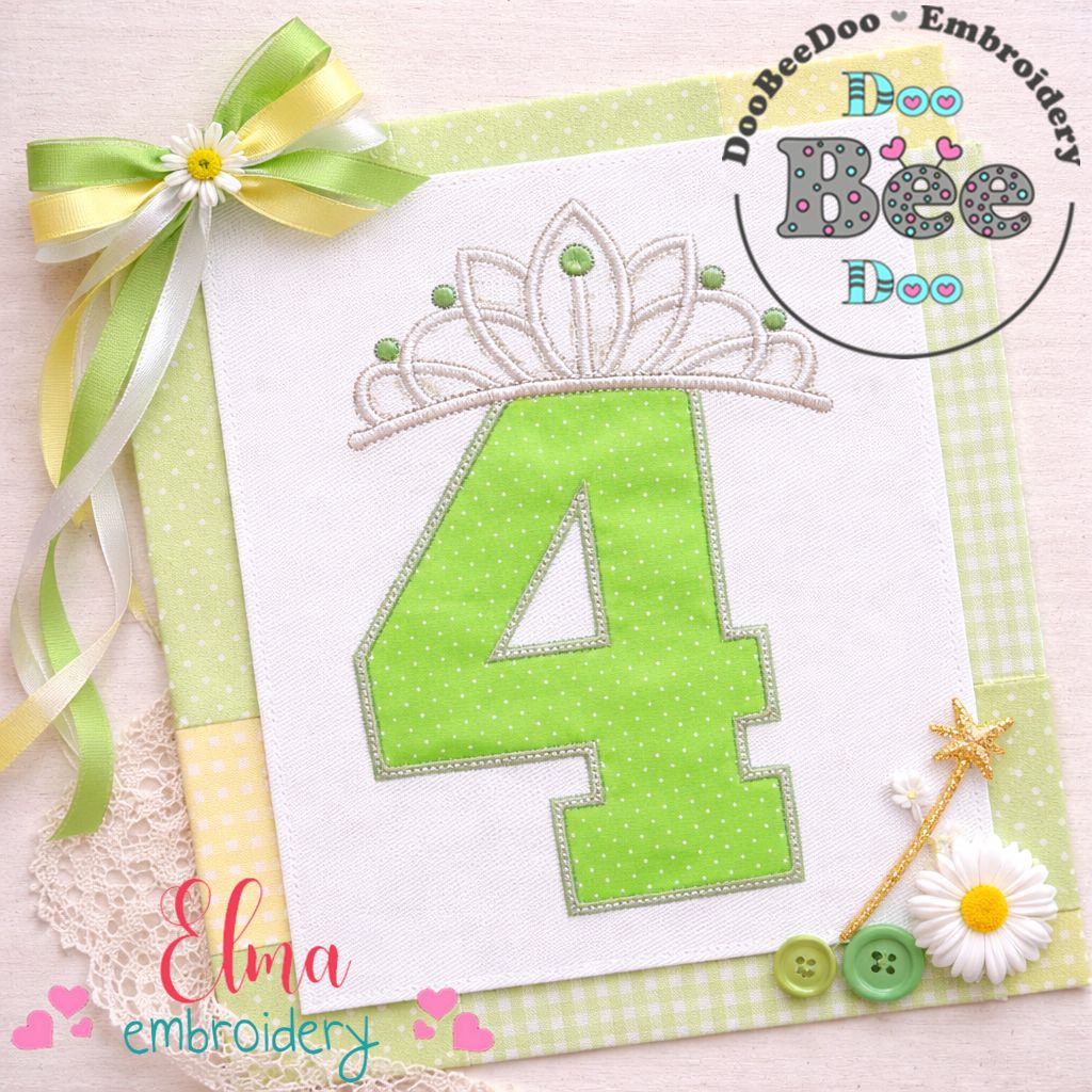 Princess Crown Number Four - Appliqué - Machine Embroidery Design