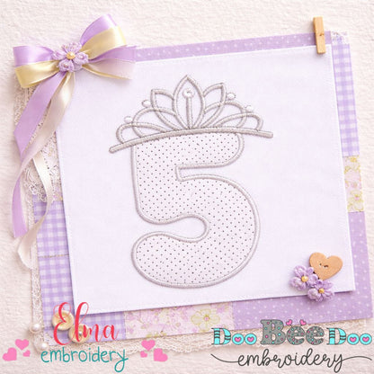 Princess Crown Number Five - Appliqué - Machine Embroidery Design